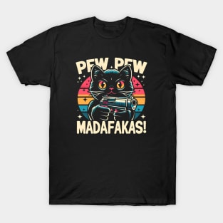 Pew Pew Madafakas Cat Crazy Vintage Funny Cat Owners T-Shirt